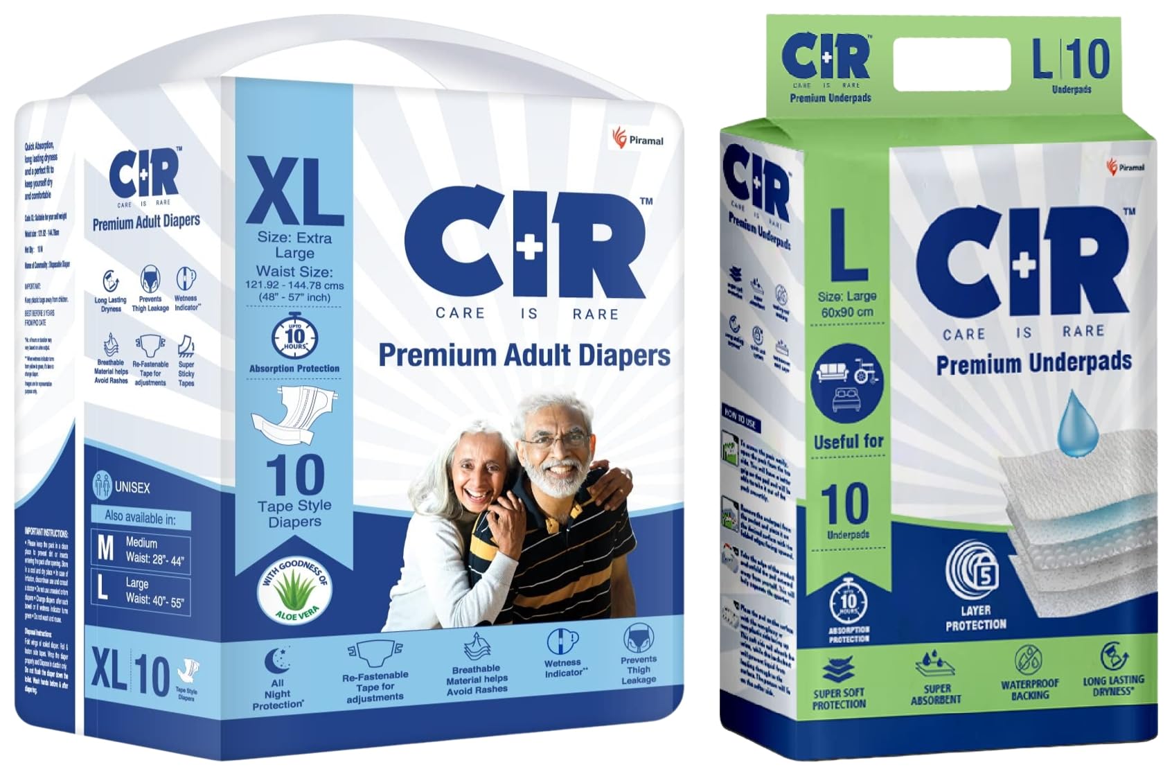 CIR Unisex Premium Adult Diaper Tape Style XL – Aloe Vera, All-Night Protection 10 Units & CIR Premium Underpads Large 90x60cm – 10 Hr Absorption, Waterproof, Soft Polymer, 10 Units-image-43