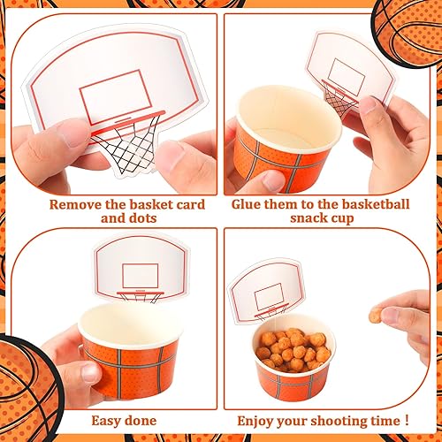 Miniatura 3 de Sunnyray 48 juegos de tazas de baloncesto con tarjetas, suministros de fiesta de baloncesto, tazas de baloncesto desechables de 8 onzas, cuencos de