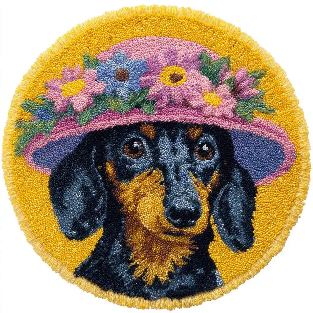Round Latch Hook Rug Kits Dachshund For Adults And Starter 50*50Cm