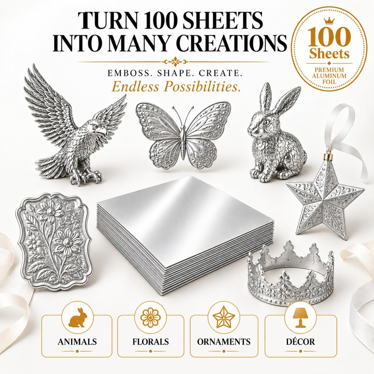 100PCS Aluminum Embossing Foil Sheets with 6 Metal Embossing Tools