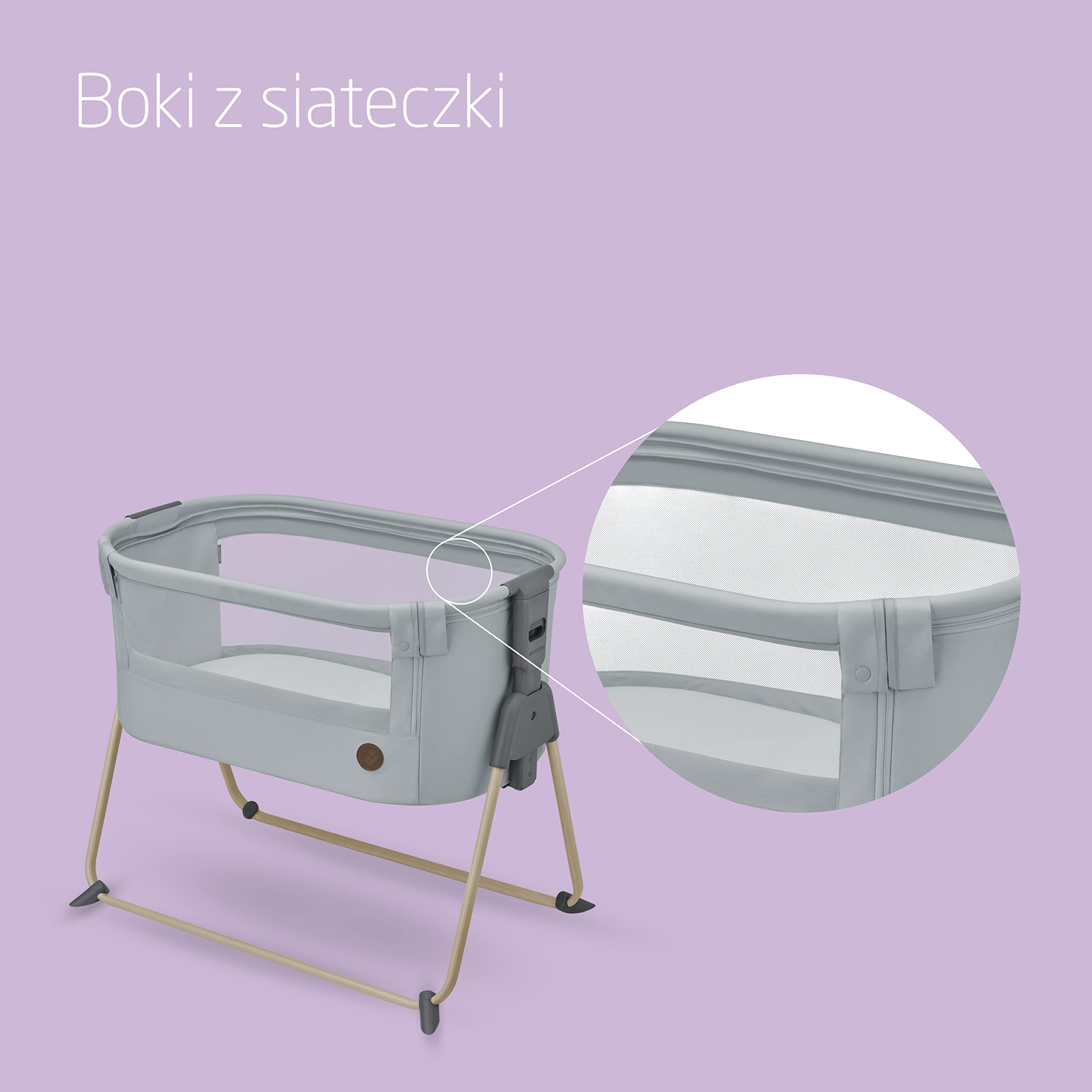 Maxi-Cosi Tori 2 w 1 Łóżeczko dostawne, Kołyska dostawna, 0–6 mies, 0–9 kg, kompaktowe składanie, Lekkie, 5 opcji wysokości, Przenośne łóżeczko dostawne z oddychającą siateczką, Beyond Grey