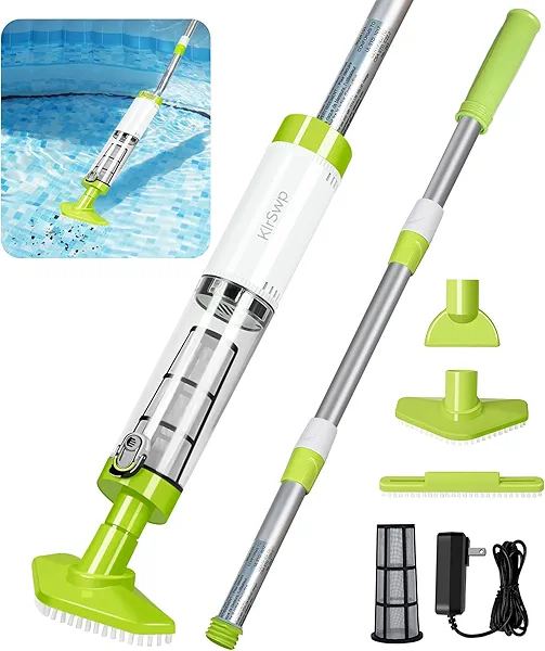 KlrSwp Handheld Pool Vacuum Cordless, Auto Start Spa Vacuum for Hot Tub with 3 Brush Heads, 2H Fast Charging Pool Vacuum Running 90 Mins, Pool Cleaner Vacuum for Above Ground Pool-Lime Green