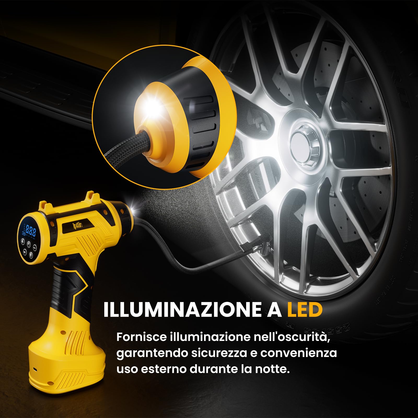 Compressore Aria Portatile – 150PSI 22L/Min Mini Compressore Portatile | Compressore Auto 12V Gonfiatore Elettrico con Spegnimento Automatico, Display LCD, LED, per Auto, Bici, Moto, Palloni