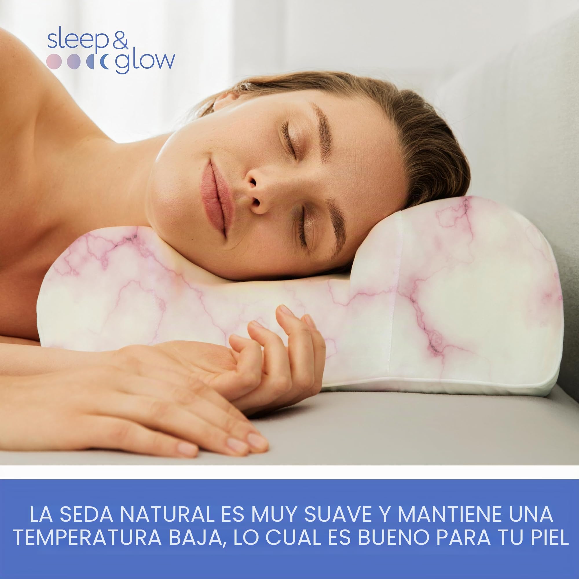Sleep&Glow Omnia - Funda de Almohada de Seda Natural Antiarrugas para el Cuidado del Cabello y la Piel, 19 mm, Morera de Grado 6A, Mármol Rosa