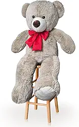 Urso De Pelúcia Gigante 1M Com Laço Para Decoração Presente Amor (Avelã Com Vermelho)