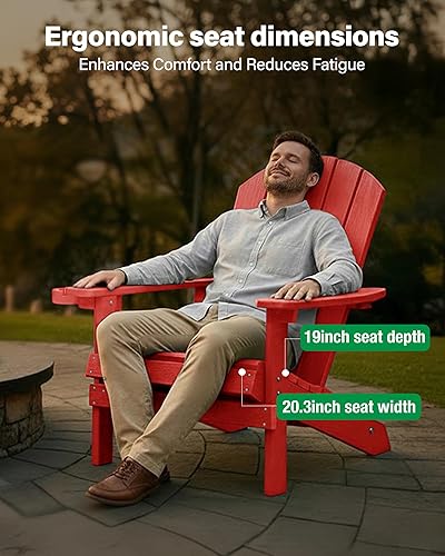 Miniatura 6 de YEFU Silla Adirondack resistente a la intemperie de plástico, de patio, con textura que imita la madera, de exterior, de poliestireno de alto