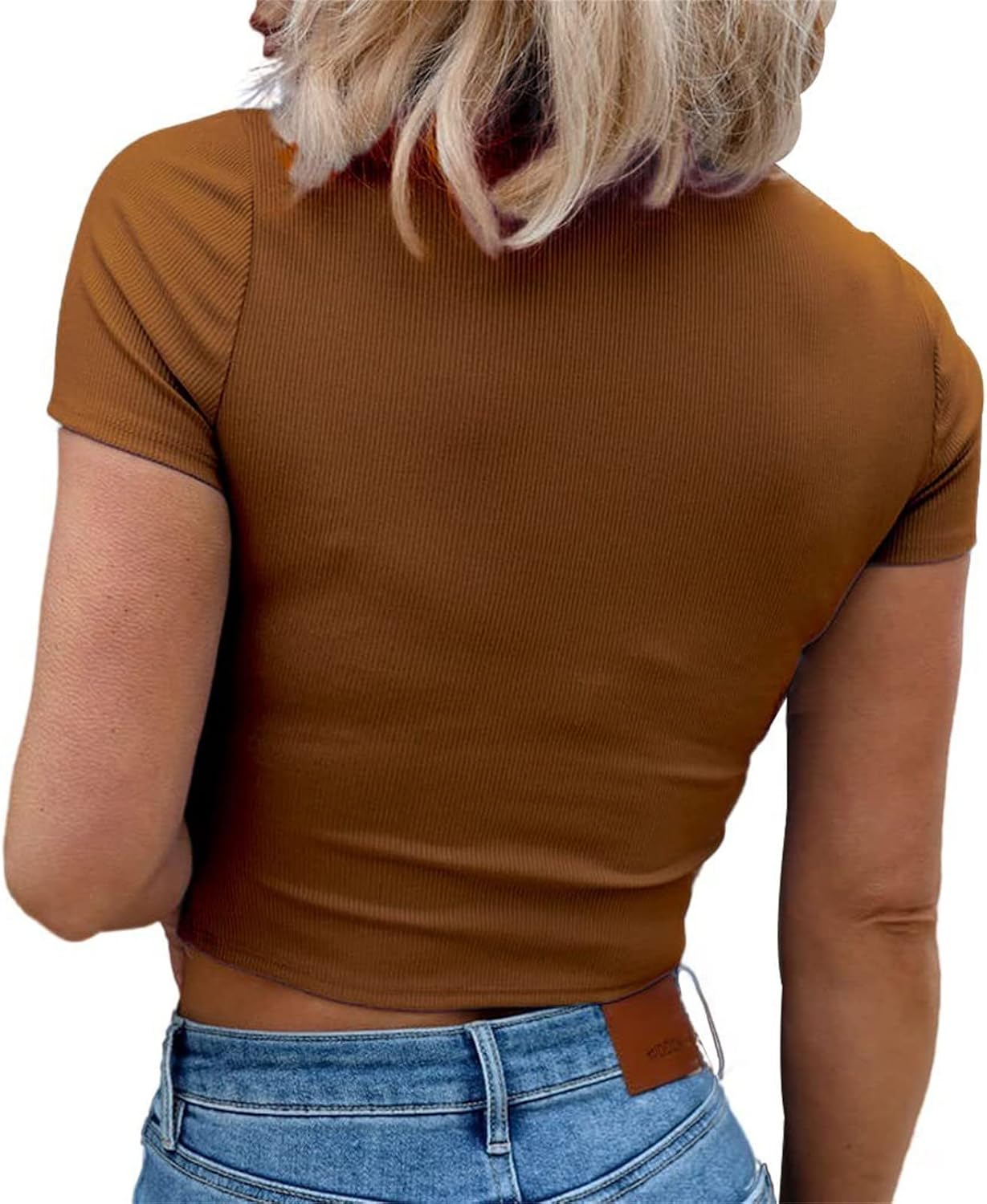 Women's Spring Tops, Crew Neck Short Sleeve Summer Shirts, Solid Loose Fit Basic Blouses, S-2XL