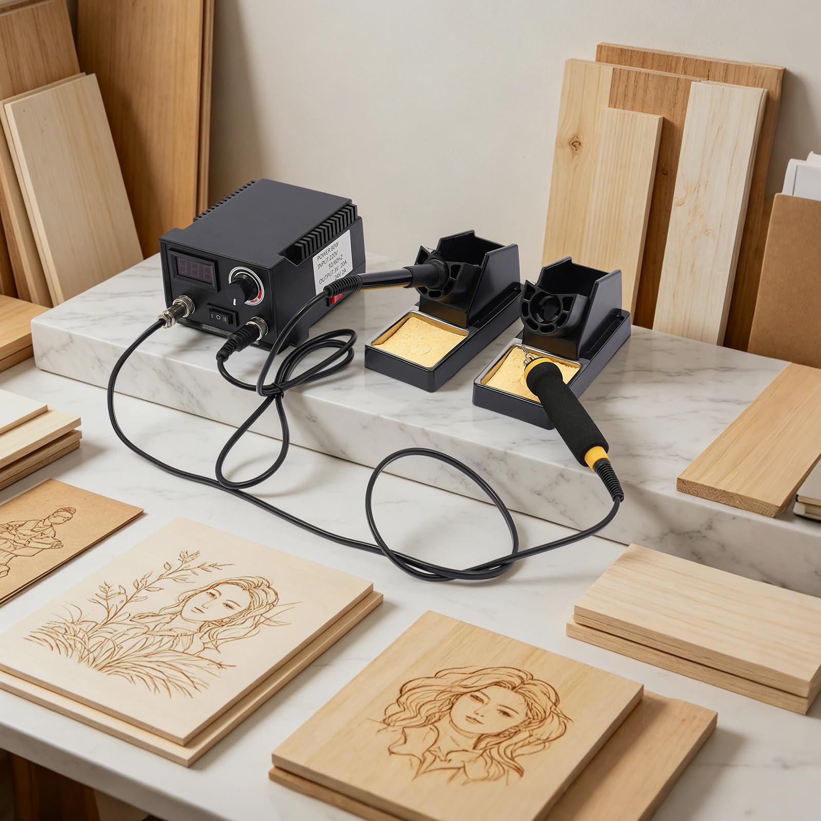 Holzbrennmaschine 80W mit LED Anzeige Pyrographie Werkzeug Set