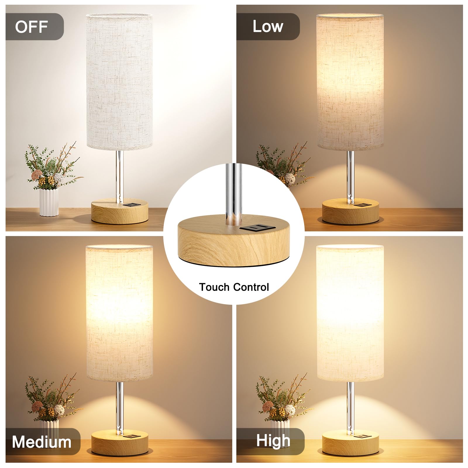 Aooshine Bedside Lamps, Table Lamp for Living Room Bedroom Touch Lamps Bedside with USB A+C Charging Ports - Image 2