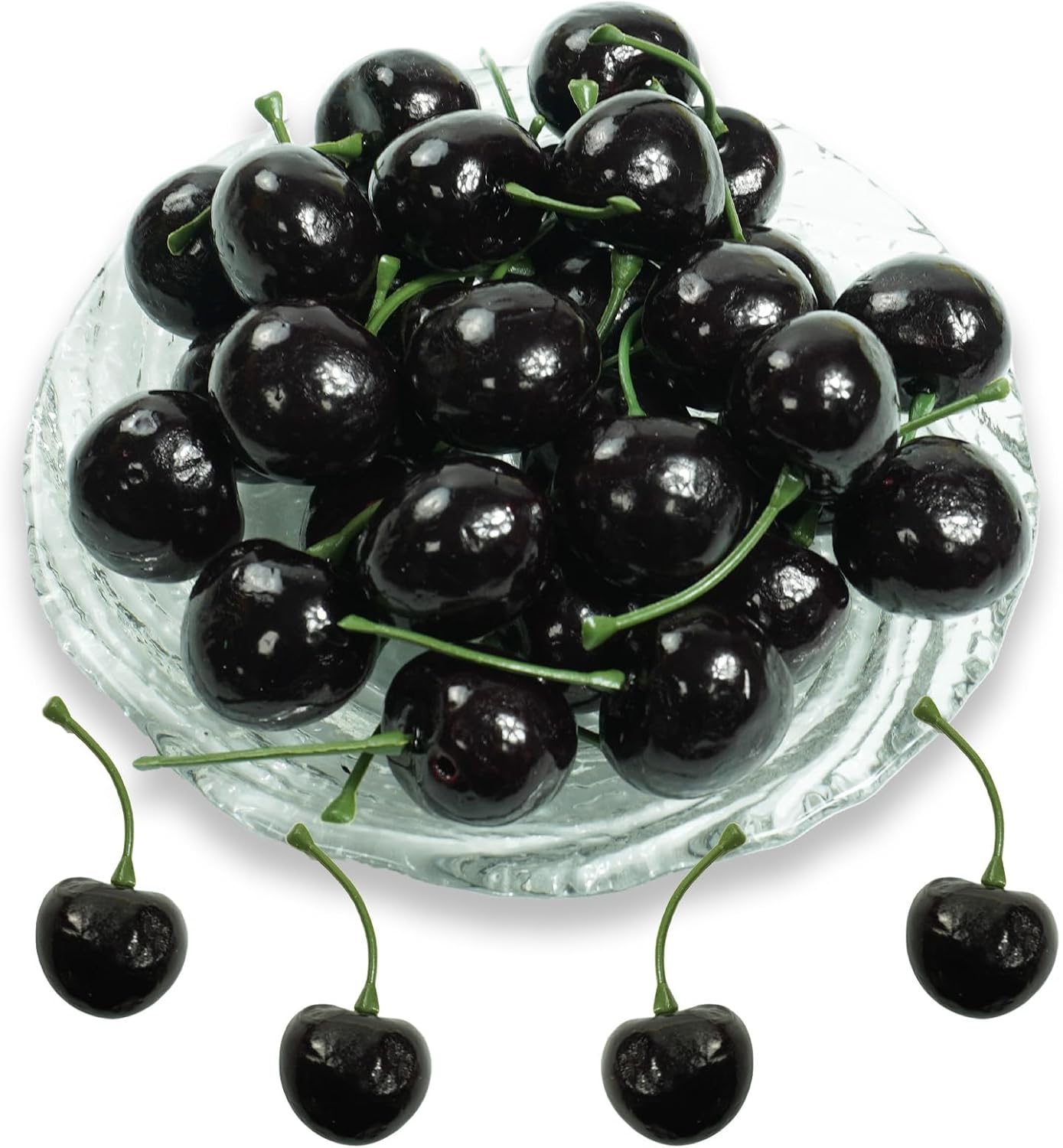 30pcs Artificial Cherries, Fake Cherry Bulk Faux Fruit Model Decoration Lifelike Fruit Cherry Ornament for Home Kitchen Party Decor Desk Centerpieces Photography Display Prop(Mix Set & Double)