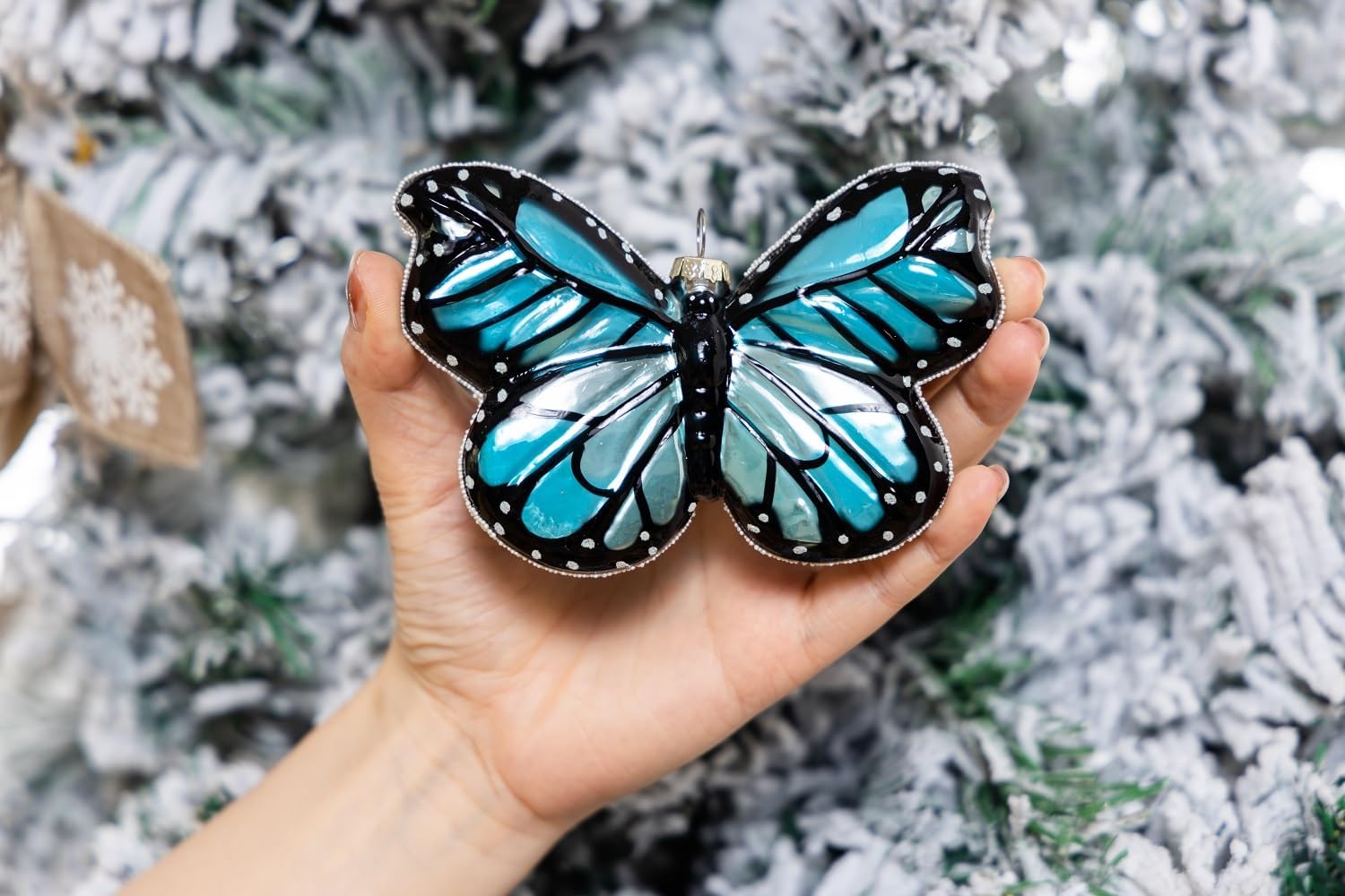 Set of 2 Hand Blown Glass Butterfly Ornaments for Christmas Tree, Colorful Glass Butterfly Christmas Ornaments - Image 8