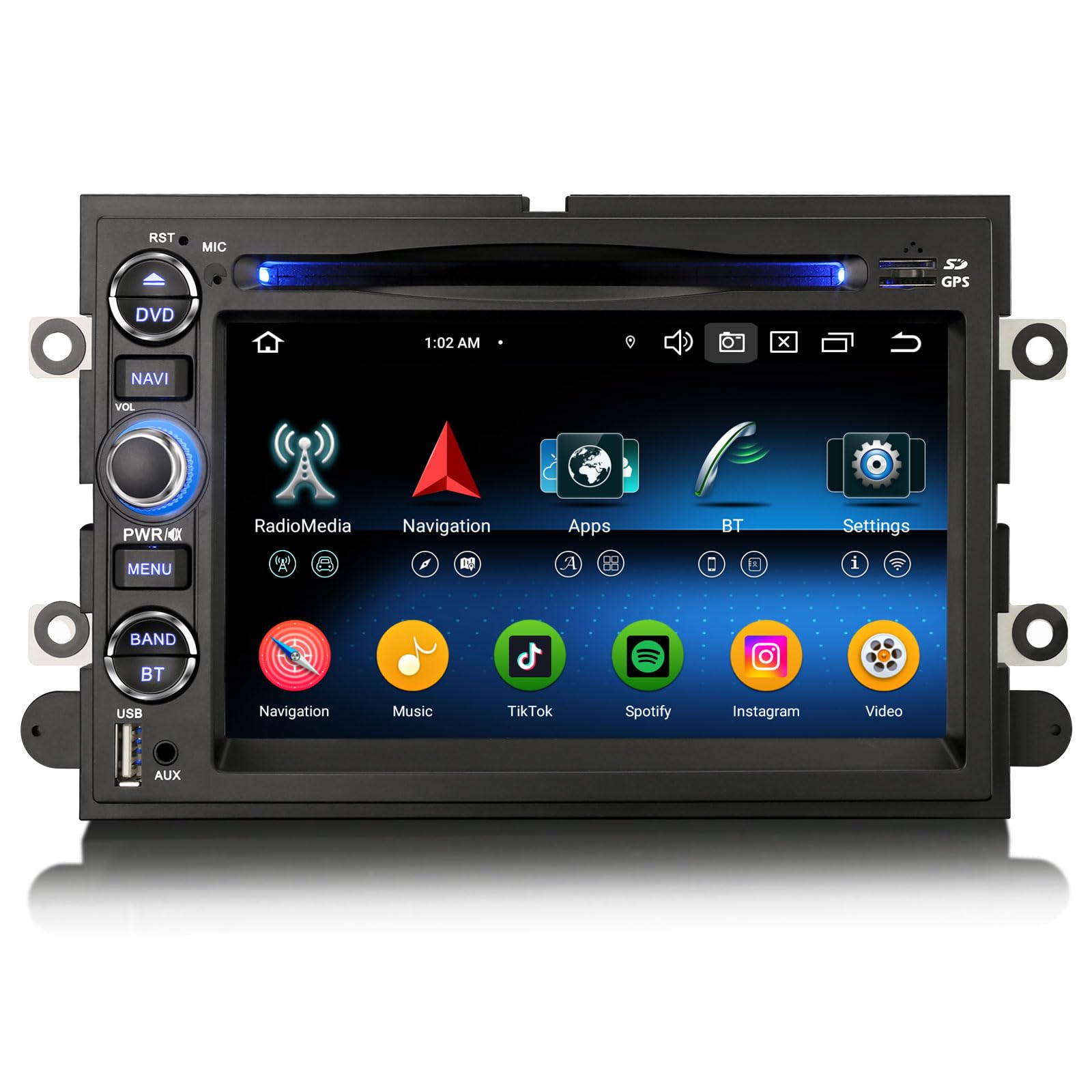 Erisin Radio samochodowe z systemem Android 14, 8 rdzeni, 4 GB + 64 GB, GPS, dla Forda Focus F150 F250 F350 Explorer Fusion Mustang Edge Five Hundred, obsługuje IPS, Bluetooth 5.0, CarPlay, Android
