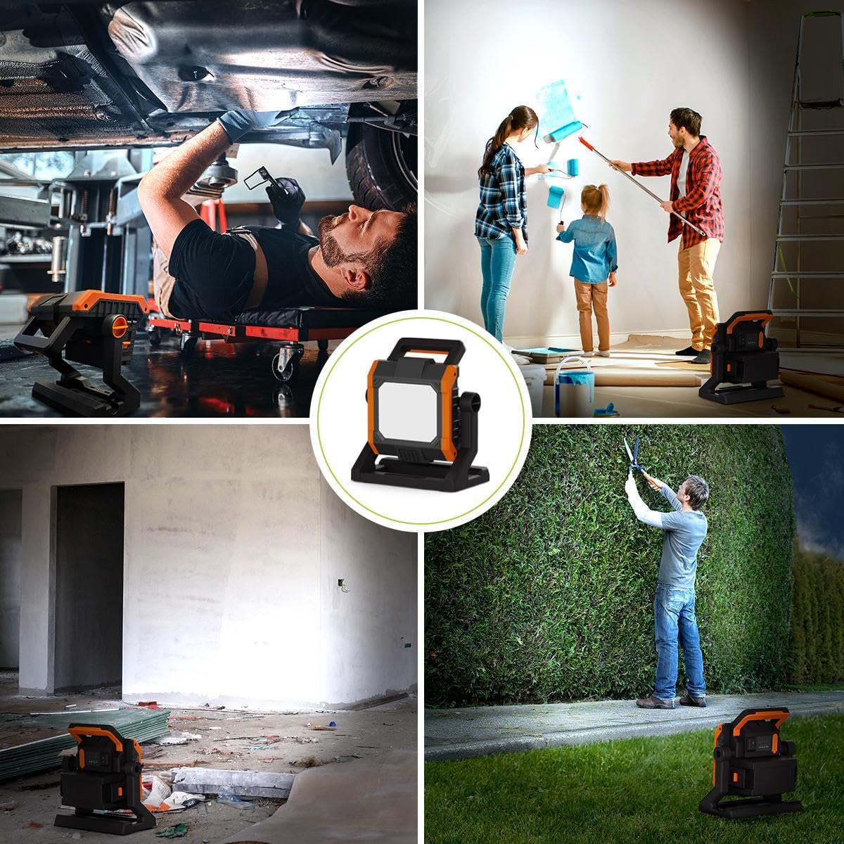 LongLife LED Akku-Strahler ohne Akku mit Adapter - Baustrahler, Multi Akku Arbeitsleuchte, 35W, 4000lm IP65 Lichtstufeneinstellung USB-Port Akkustandsanzeige robust und praktisch