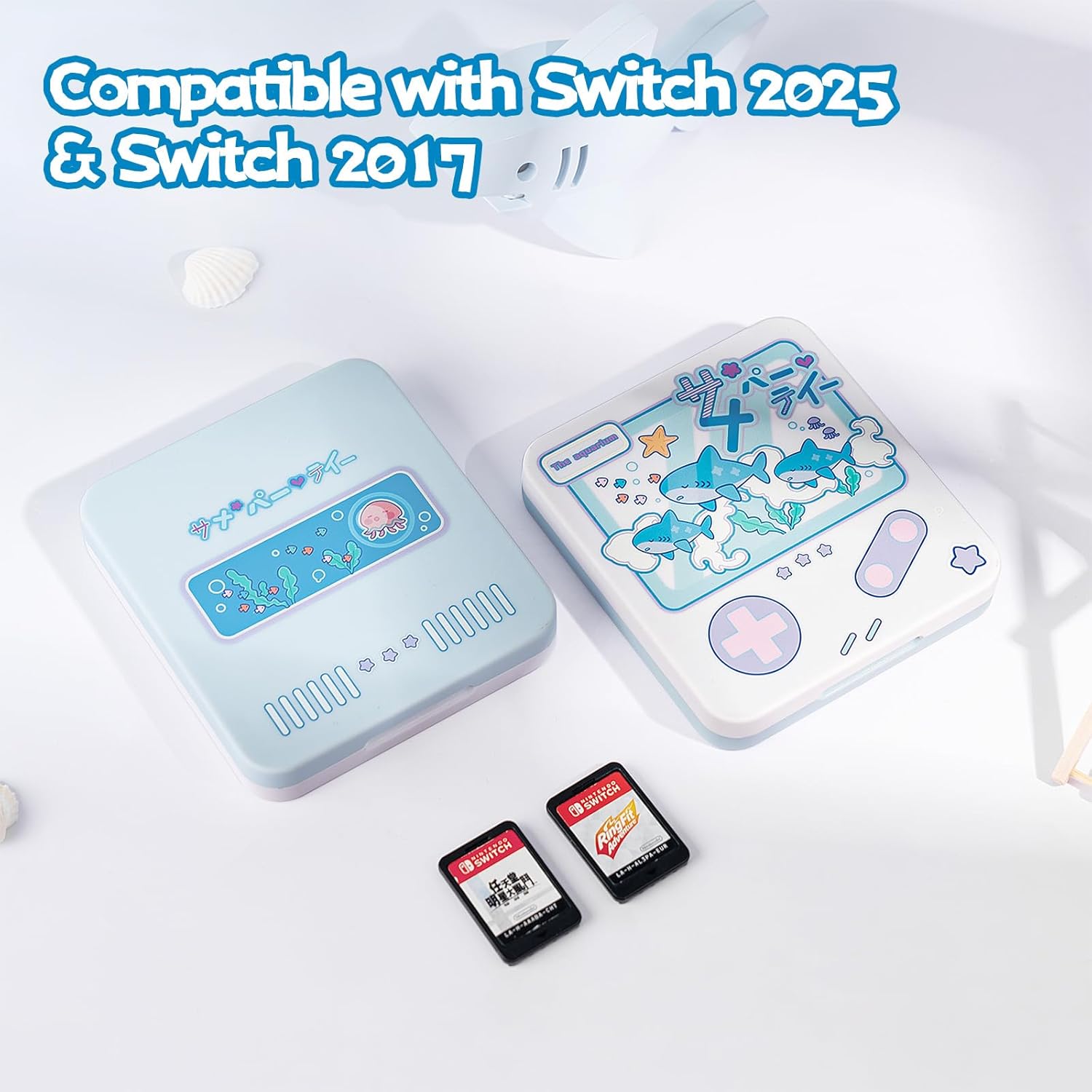 GeekShare Switch Game Card Case Compatible with Switch 2 (2025), Portable Game Holder Cartridge Case for NS 2, Card Storage Shell with 12 Game Card Slots - Shark Party - Image 2