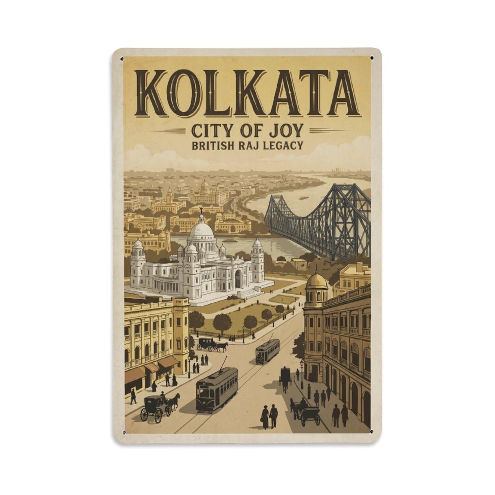 Huiyhb 8X12inch(20X30cm) India Kolkata Retro Travel Metal Tin Sign