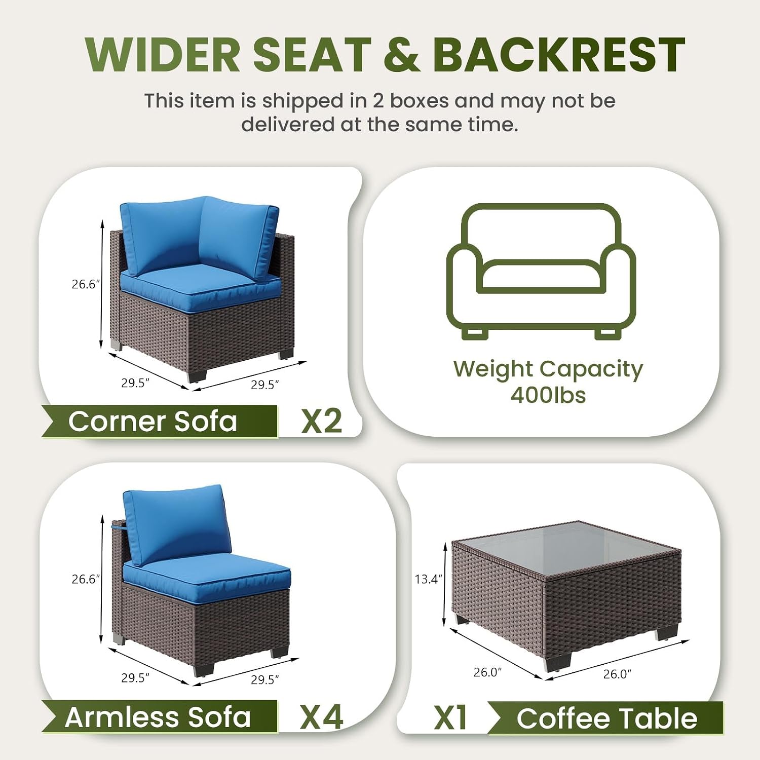7-Piece Outdoor Patio Furniture Set, 6-Seat All-Weather PE Rattan Wicker Patio Sectional Furniture Set with Coffee Table, 450 lb Capacity