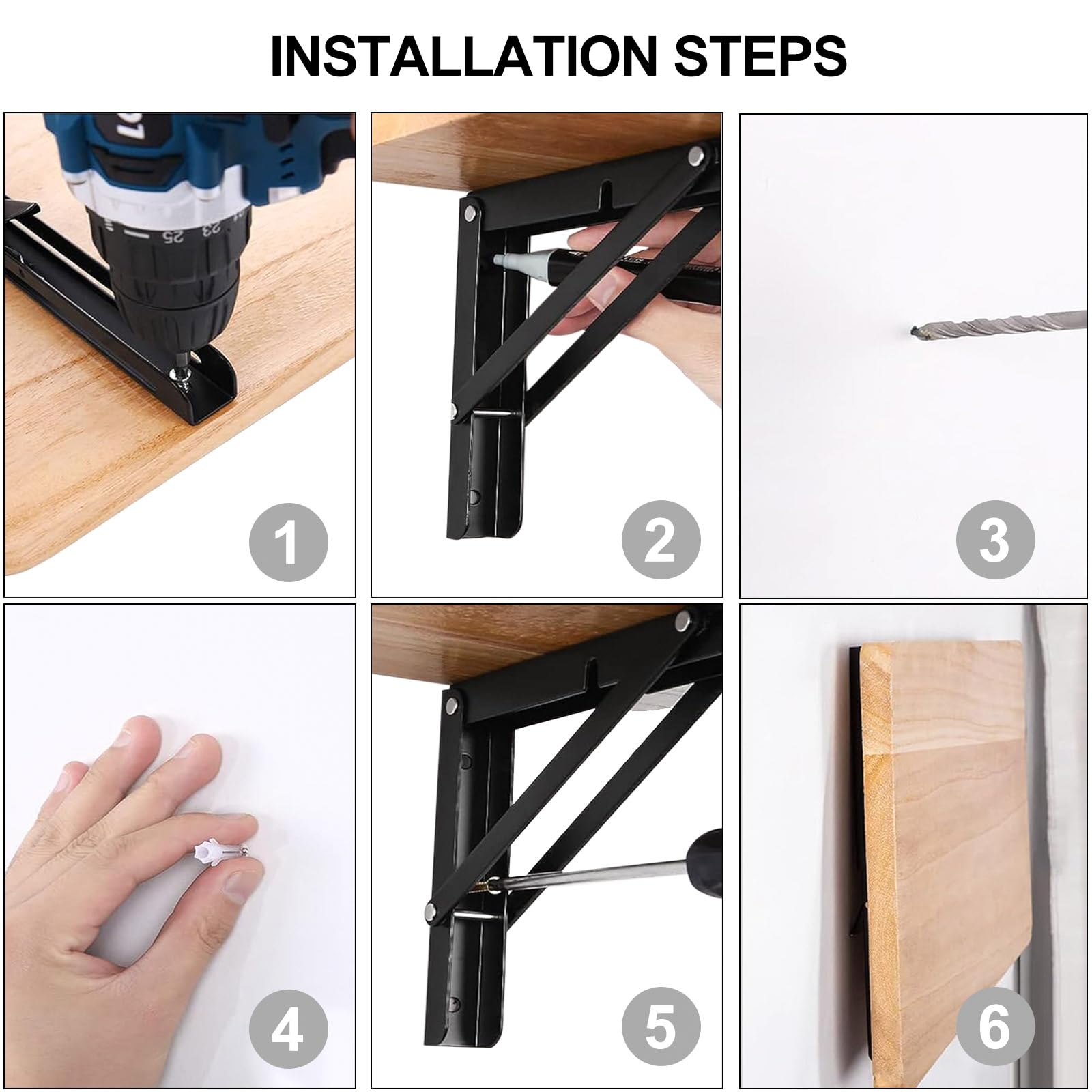 KAYBTNT Equerre Etagere Pliable En Acier Inoxydable, équerre étagère Pliante Murale Lourds, Support Etagere Murale Table Rabattable, Pour Garage
