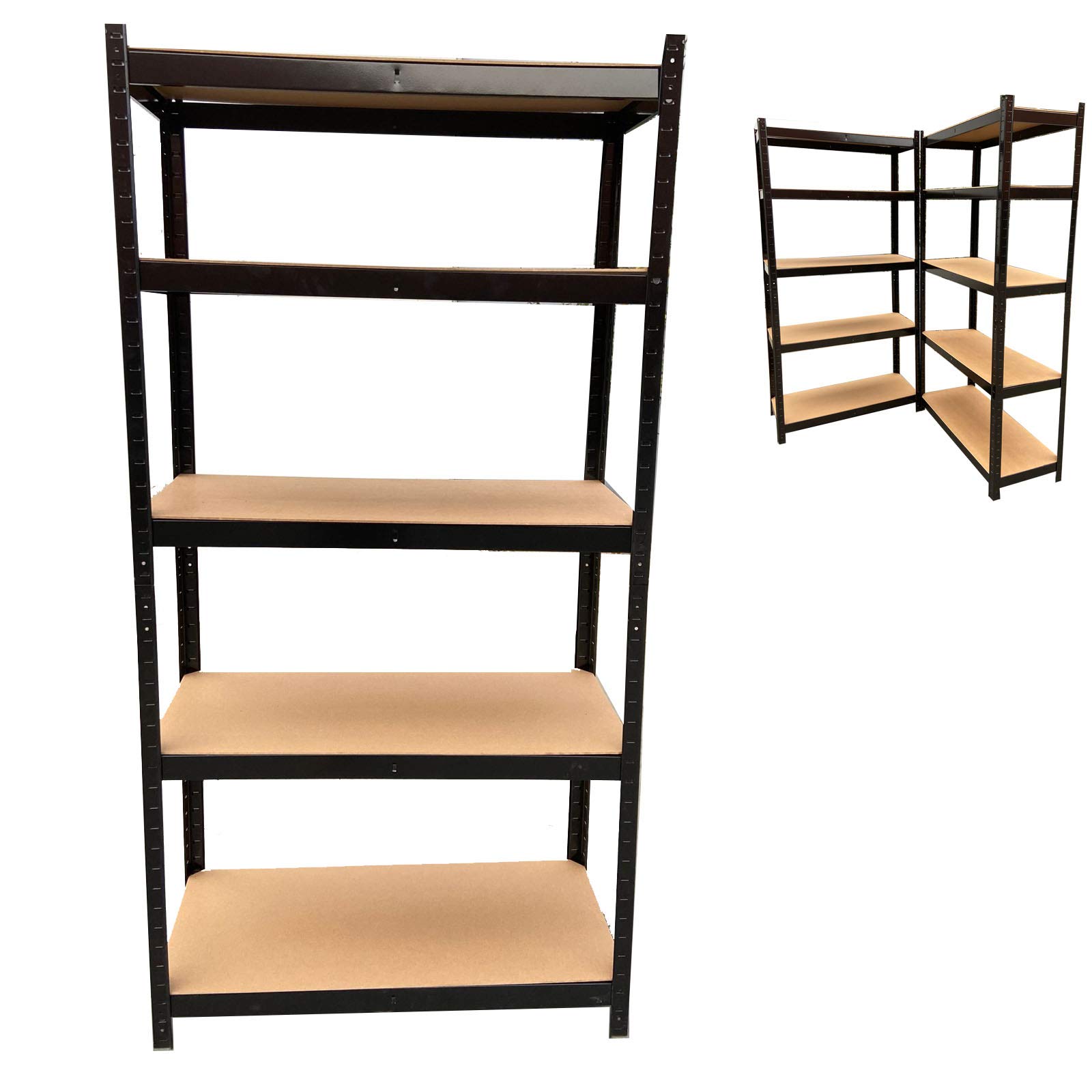 Bowose Black Heavy Duty 5 Tier Garage Shelving Units Metal Steel Storage Shelves Shed Utility Rack Worktop Boltless Flexbile Asssembly 175Kg Per Shelf, 150Cm X 70Cm X 30Cm,