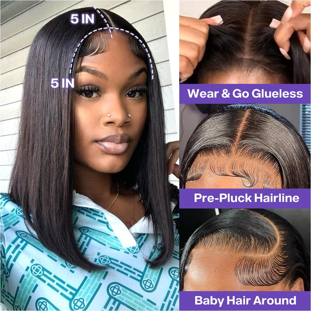 Amazon.com : Ailwelia Wear and Go Glueless Bob Wig Human  display picture 1