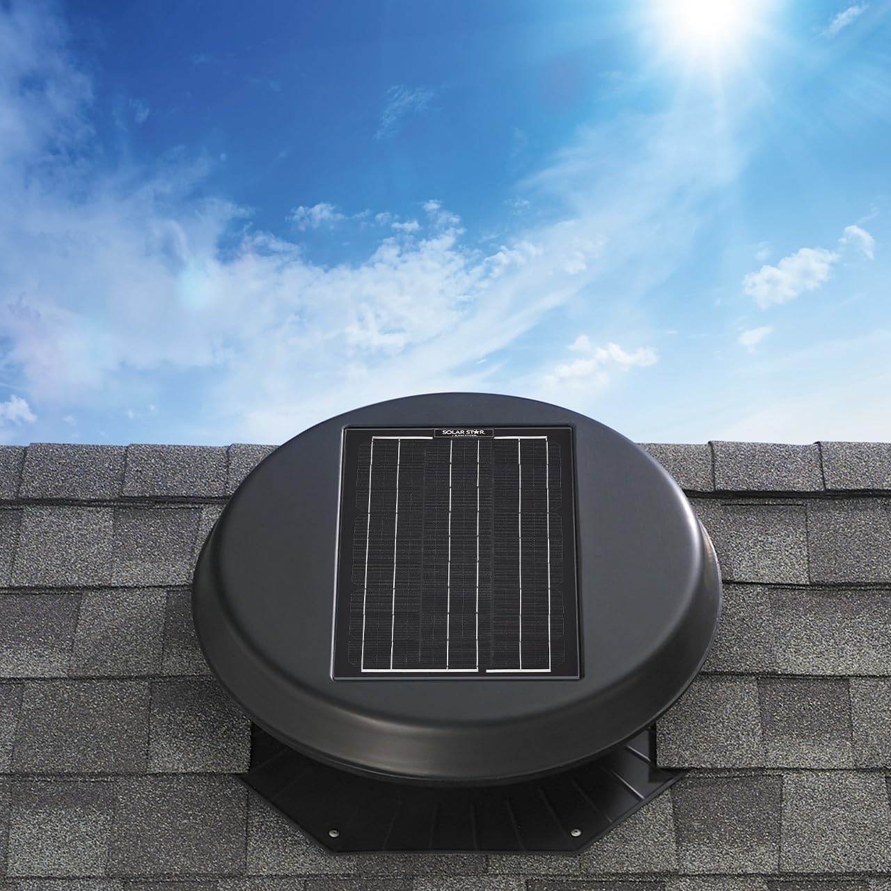 Solatube® Roof Mount 1500 Solar Attic Fan – 16-Watt Energy-Efficient Ventilation – Includes Low Profile Flashing for Flat Roofs – Discreet Cooling for Modern Homes