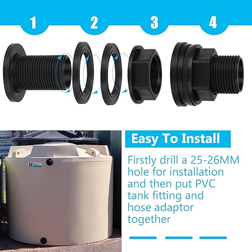 Miniatura 4 de 8 piezas de montaje de mamparo de PVC macho de 34 pulgadas, conector de tanque de agua hembra de 12 pulgada, conector de tanque de doble rosca para