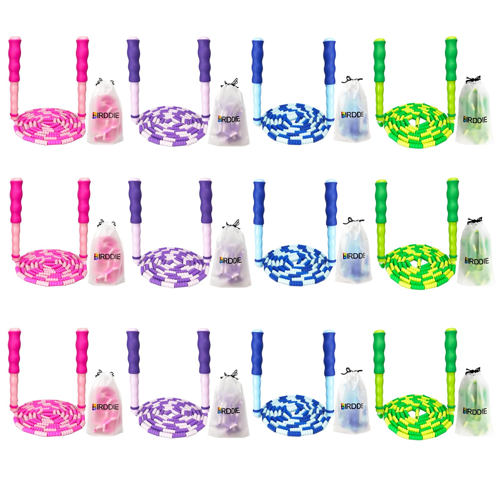 BIRDDIE Soft Beaded Jump Ropes, Adjustable Length Skipping Rope, Tangle Free Segmented Jumping Rope for Kids and Adults Exercise, Fitness 9.2 Ft