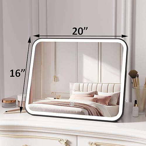 Miniatura 4 de LOWIXI Espejo de maquillaje LED de 20 x 16 pulgadas, espejo de maquillaje con 3 modos regulables, control de pantalla táctil, negro