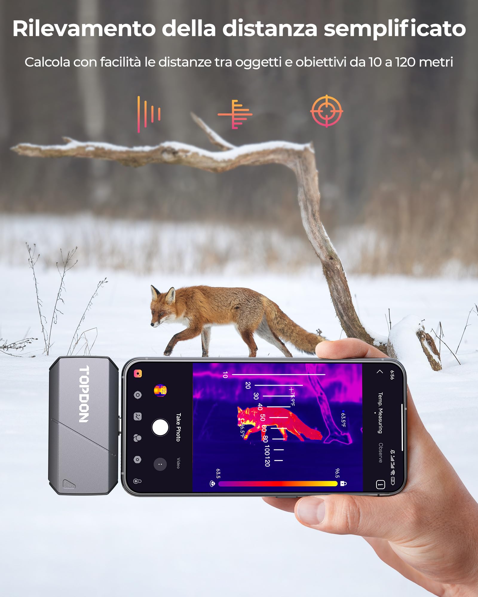 TOPDON Termocamera TS001 per Android, lente regolabile da 9mm, campo di osservazione da 0,1 a 500 metri, 512 x 384 IR, 25Hz, Termocamera con messa a fuoco manuale per applicazioni elettriche, esterni