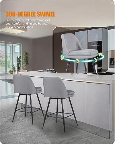 Miniatura 6 de VIRRMO ARTBUSKE Swivel Bar Stools for Kitchen Island, 27.2" Height Counter Height Bar Stools Set of 2 Upholstered Barstools with Back Dining High