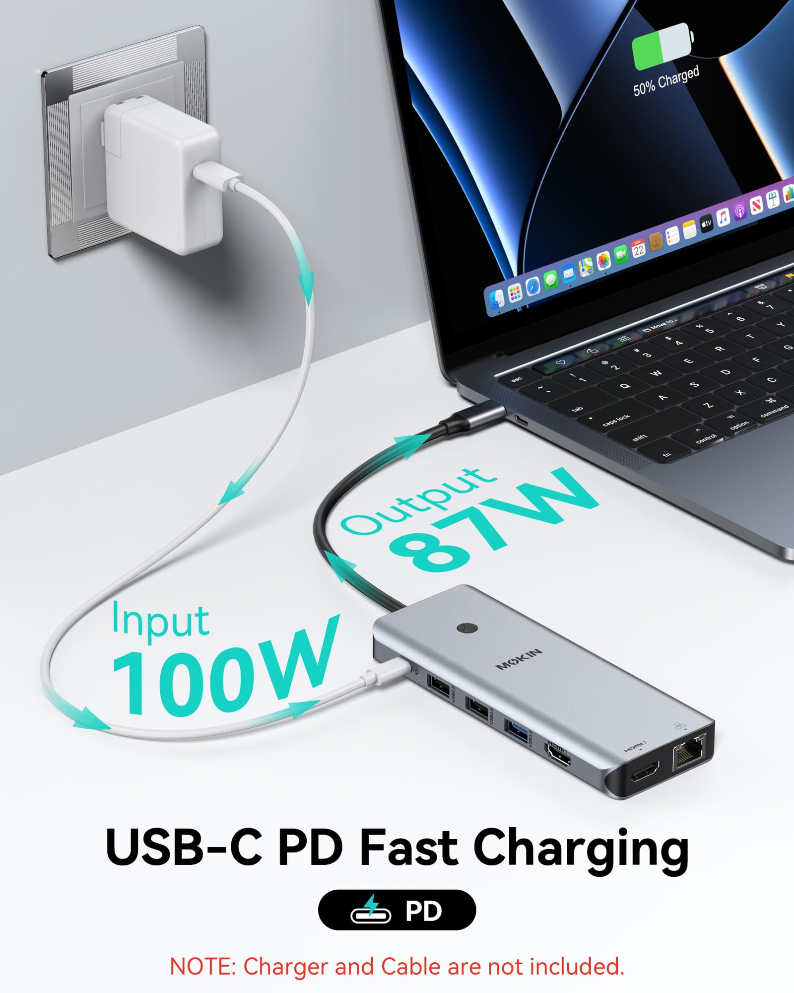 MOKiN Station d'accueil USB C Double Moniteur, 13 en 1 HUB USB C Dual 4K@60Hz avec 2 HDMI, Gigabit Ethernet, Charge Rapide PD 100 W, 5Gbps Docking USB C pour Ordinateurs Portables MacBook/Dell/HP
