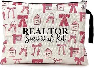 Realtor Survival Kit Funny Canvas Zipper Makeup Bag, Travel Accessories Storage Toiletries Bag, Realtor Gifts for Women, Realtor Thanks Gifts, Gifts for New Broker Clients Salesperson Broker