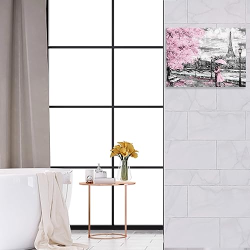 Miniatura 6 de Pintura decorativa romántica con temática de torre del río Sena de París, pintura al óleo de árbol de cerezo rosa, decoración de baño, dormitorio,