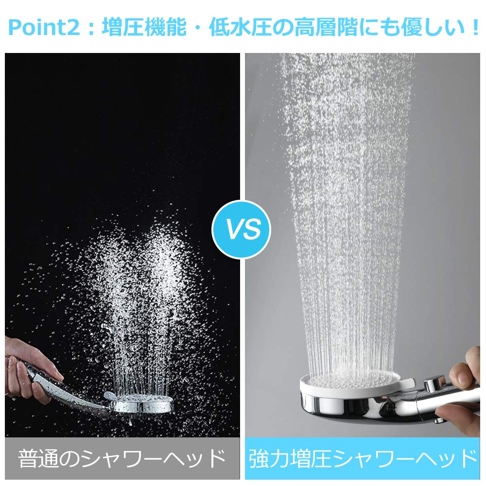 Amazon.co.jp: CREAシャワーヘッド 節水 低水圧増圧 3段階モード