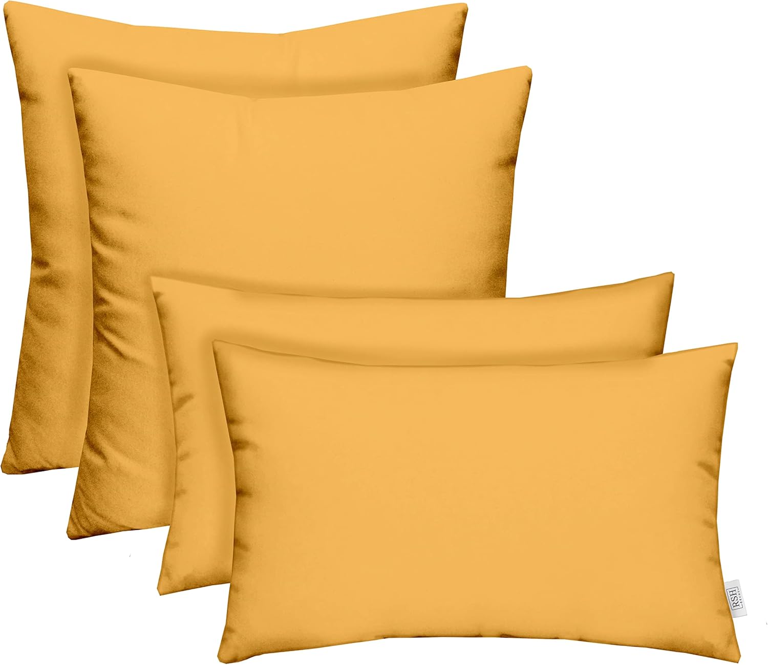 RSH DECOR Indoor Outdoor Set of 4 Square & Rectangle Throw Pillows Made of Sunbrella Canvas Buttercup Soft Yellow (12 x 20 & 17 x 17)