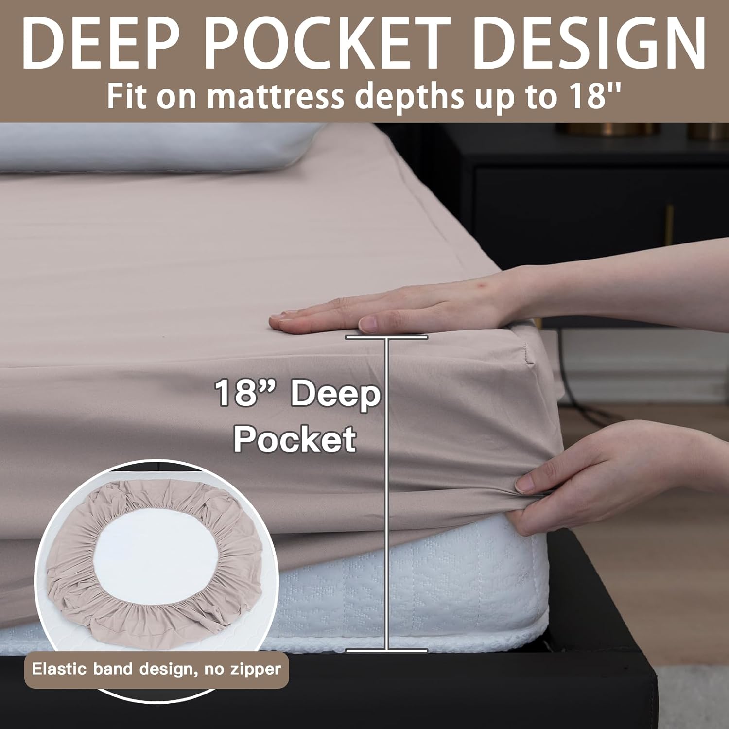Mecerock 6 Colors Grey Twin Size Waterproof Mattress Protector Washable Mattress Cover Fitted to 18" Deep - Image 2