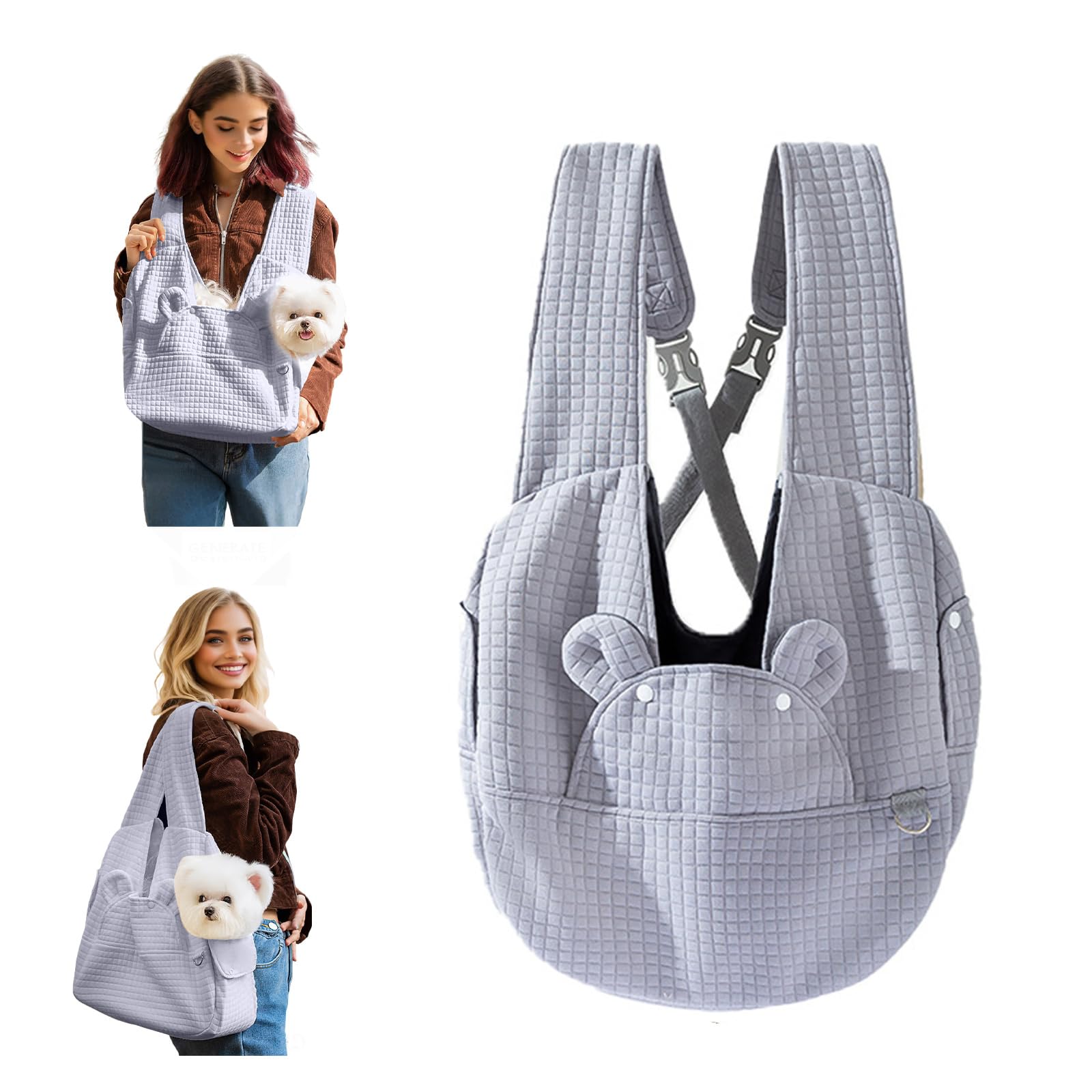 PETCUTE Sac de Transport pour Chiens, Mains Libres Sac de Transport à l'avant pour Animal Domestique,Plaque Inférieure Amovible,Lavable Sac Bandoulière pour Chien avec Ceinture de Sécurité