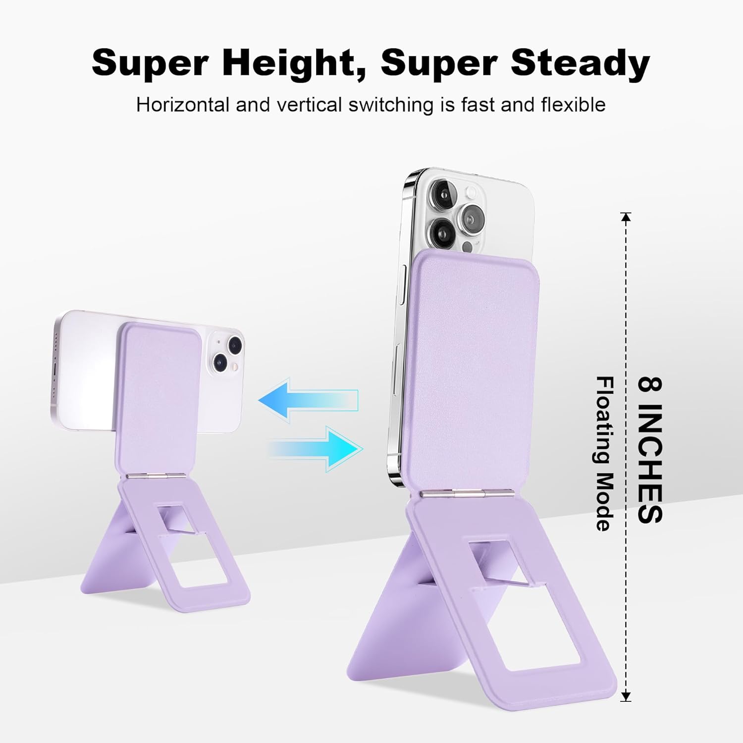 Phone Tripod Stand Compatible with iPhone 15/14/13/12 Series, Angle Adjustment & Strong Magnets Invisible Selfie Stick Tripod (Purple)