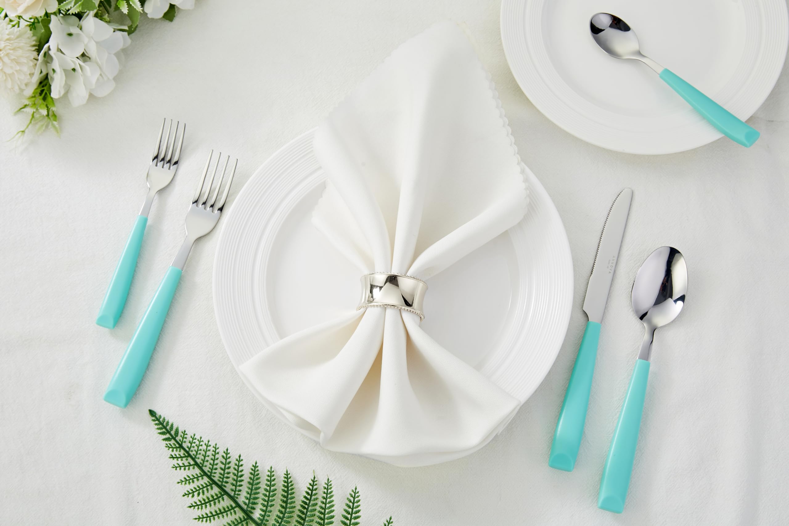 ANNOVA Set di posate, set di posate con manico colorato in acciaio inossidabile, include coltelli da tavola, forchette, cucchiai, forchette da insalata e cucchiai da dessert(20 Pieces, Turquoise)