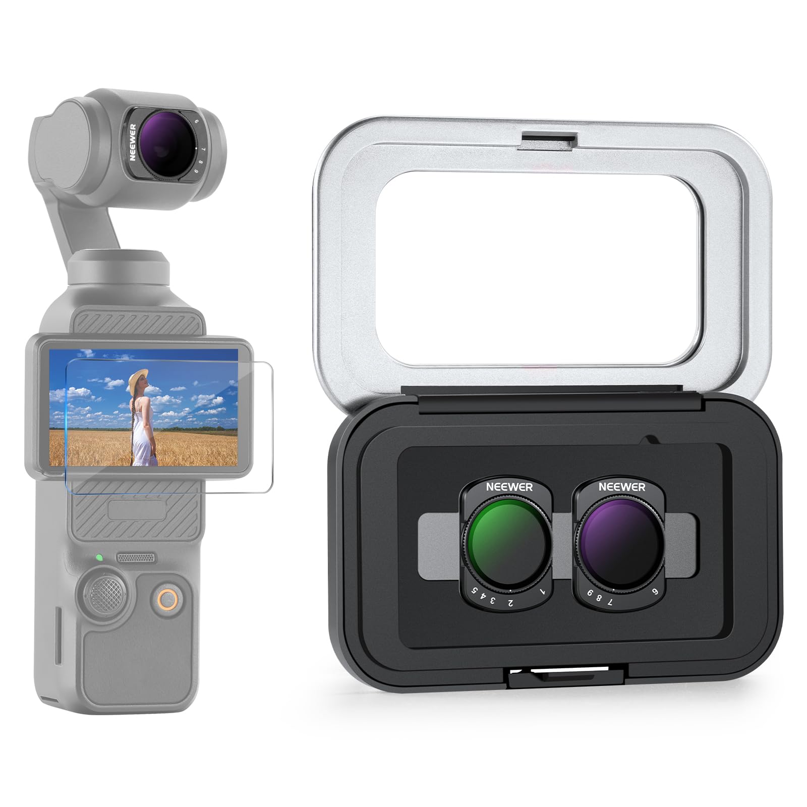 NEEWER Variable ND Filter Set Compatible with DJI Osmo Pocket 3 / Pocket 4 / Xtra Muse, Magnetic Multicoated ND2-32 & ND64-512 Neutral Density Action Camera Lens Filter Accessories Kit