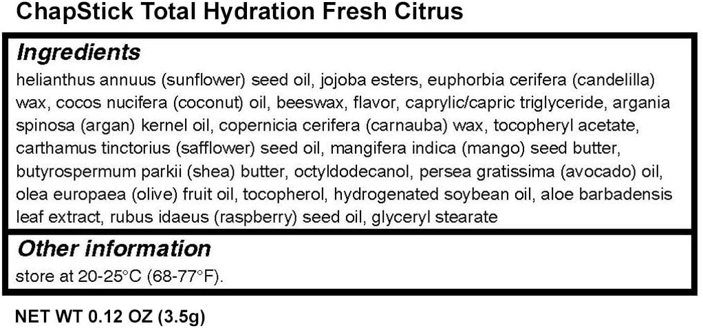 ChapStick Total Hydration (Fresh Citrus Flavor, 0.12 Ounce) Flavored Lip Balm Tube, Natural Age Defying Lip Care, Clinically Proven