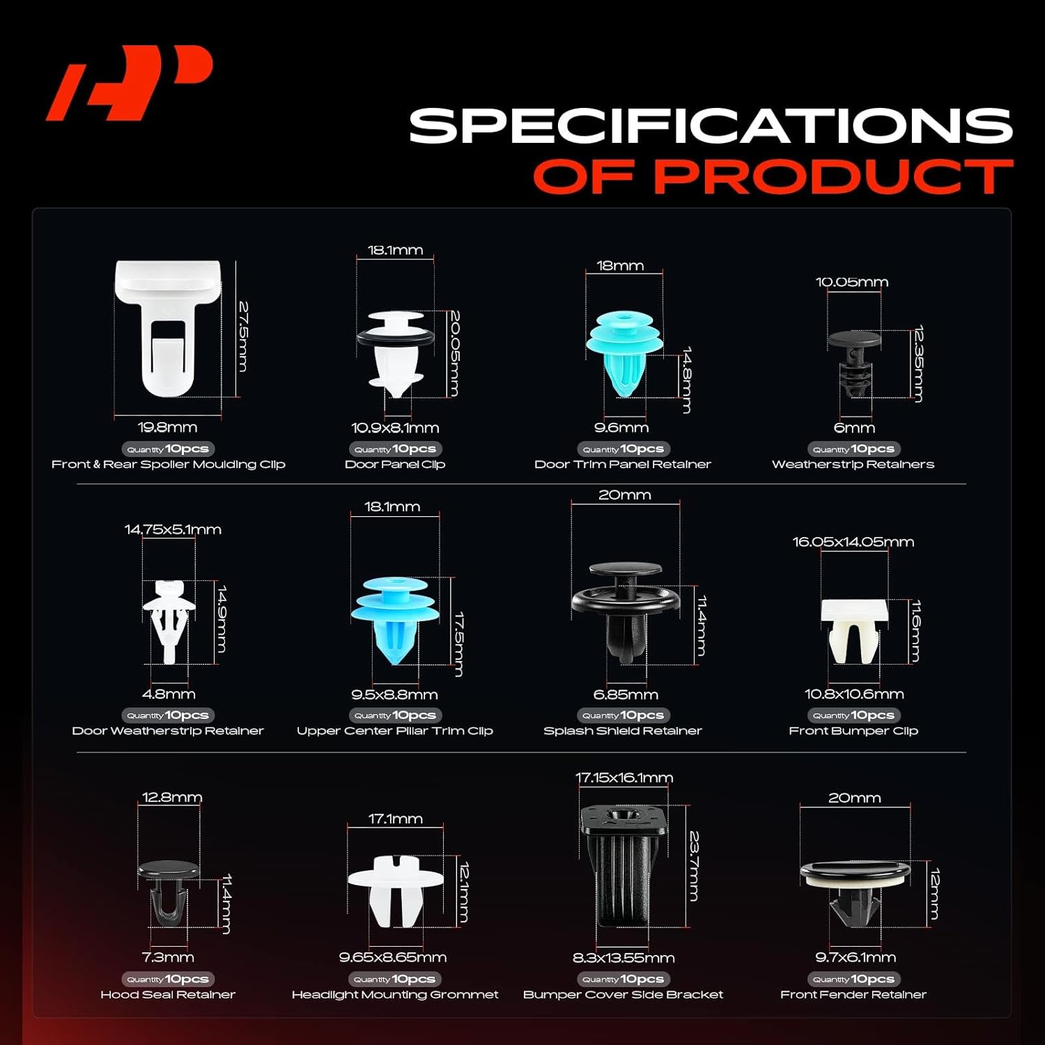 A-Premium 24 Sizes 41.44oz Bumper Fender Hood Retainer Clips Kit Compatible with Toyota Corolla 2014-2018 Door Weatherstrip Liner Car 240PCS Plastic Rivets Fasteners Push Retainer Kit, w/Removal Tool