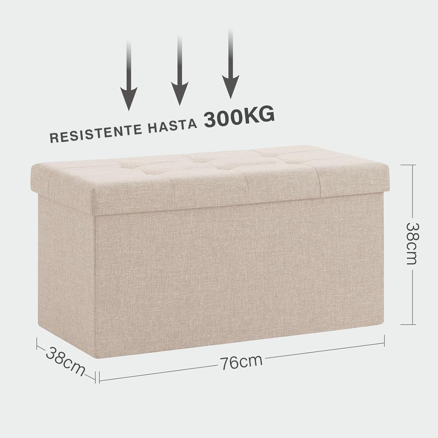 Madera Nieve Banco con Almacenamiento, Banco Acolchado, Taburete, baúl con Capacidad de Carga de hasta 300 kg (Beige, 76x38) — view 3