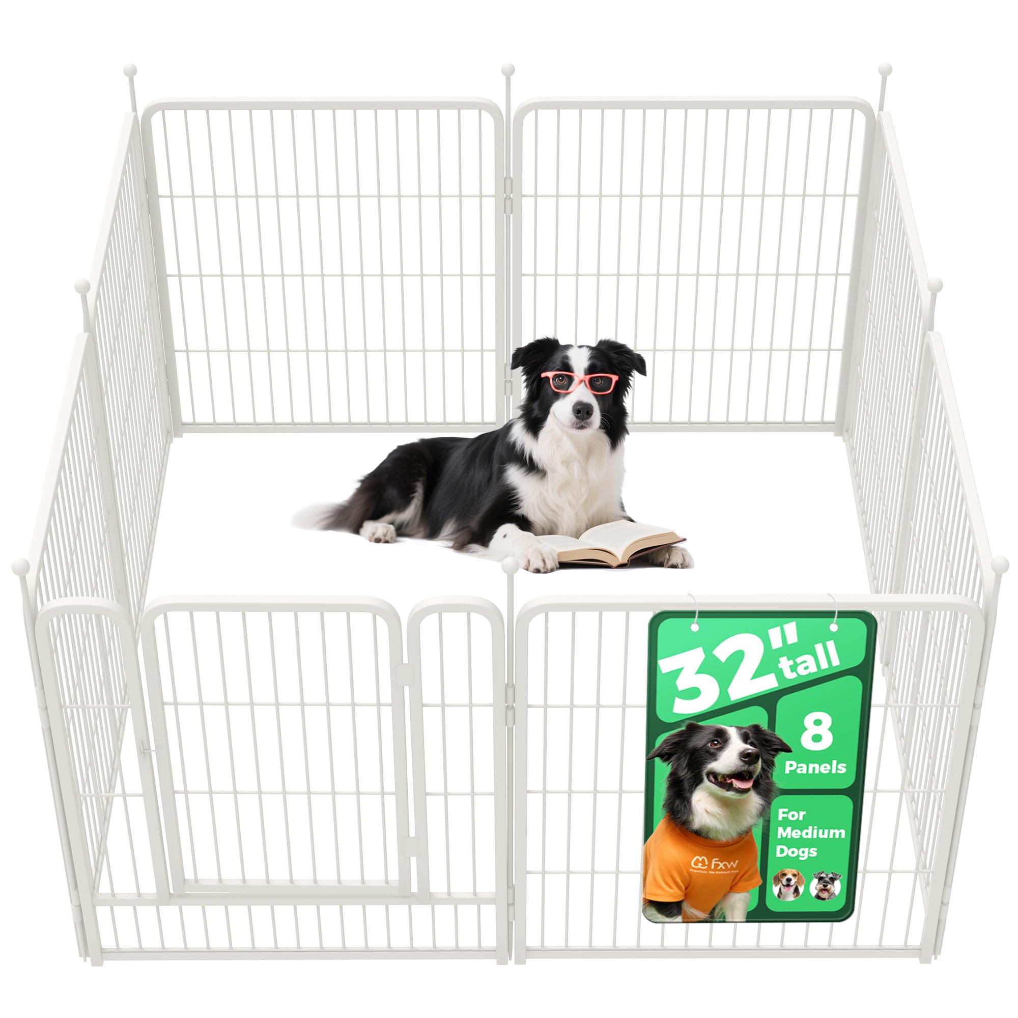 FXW Rollick Unleashed Dog Playpen for Indoor, Yard, RV Camping, 32 inch 8 Panels for Small and Medium Dogs, White│Patented