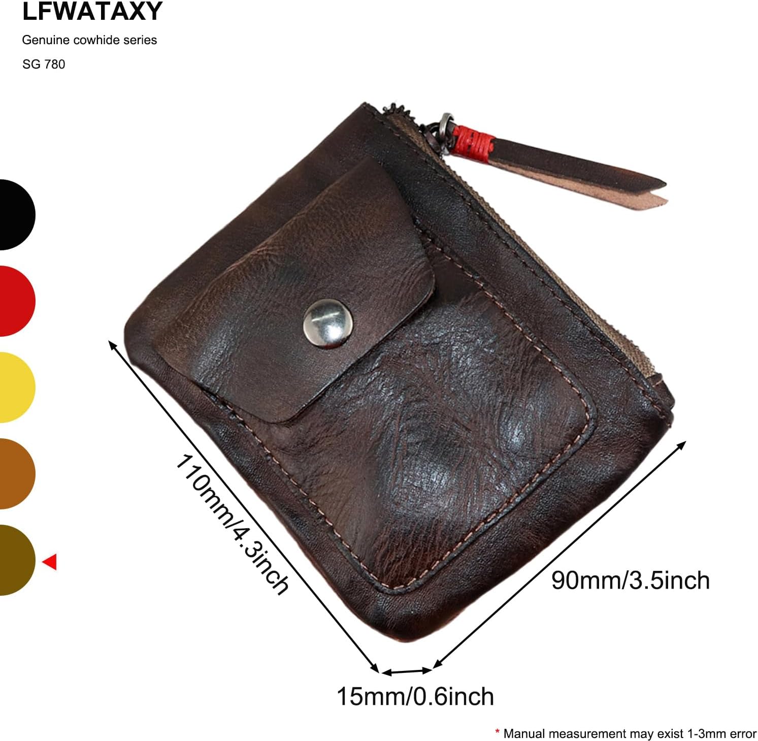 Genuine Cowhide Coin Purse for Men, Women Leather Coin Pouch Zipper Coin Purse Wallet Leather Zipper Storage Bag Coin Organizer (Coffee)
