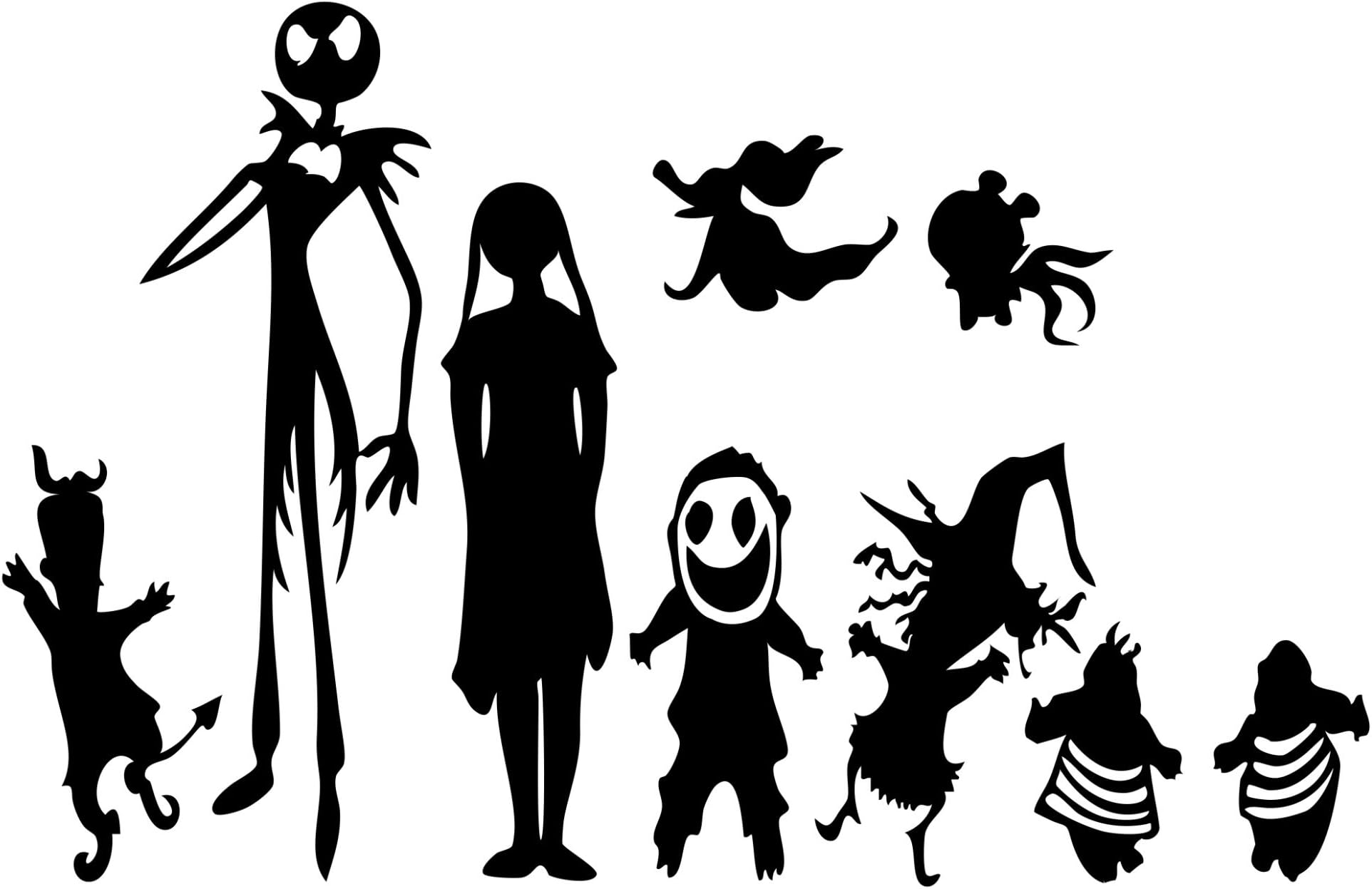 Nightmare Before Xmas Inspired Jack and Family Car Truck Laptops Window Halloween Vinyl Decal Sticker Black, 7"