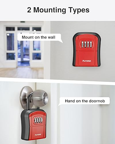 Miniatura 68 de Puroma Caja de cerradura de llave, caja de seguridad portátil de combinación para montar en la pared, caja de almacenamiento de llaves para llaves