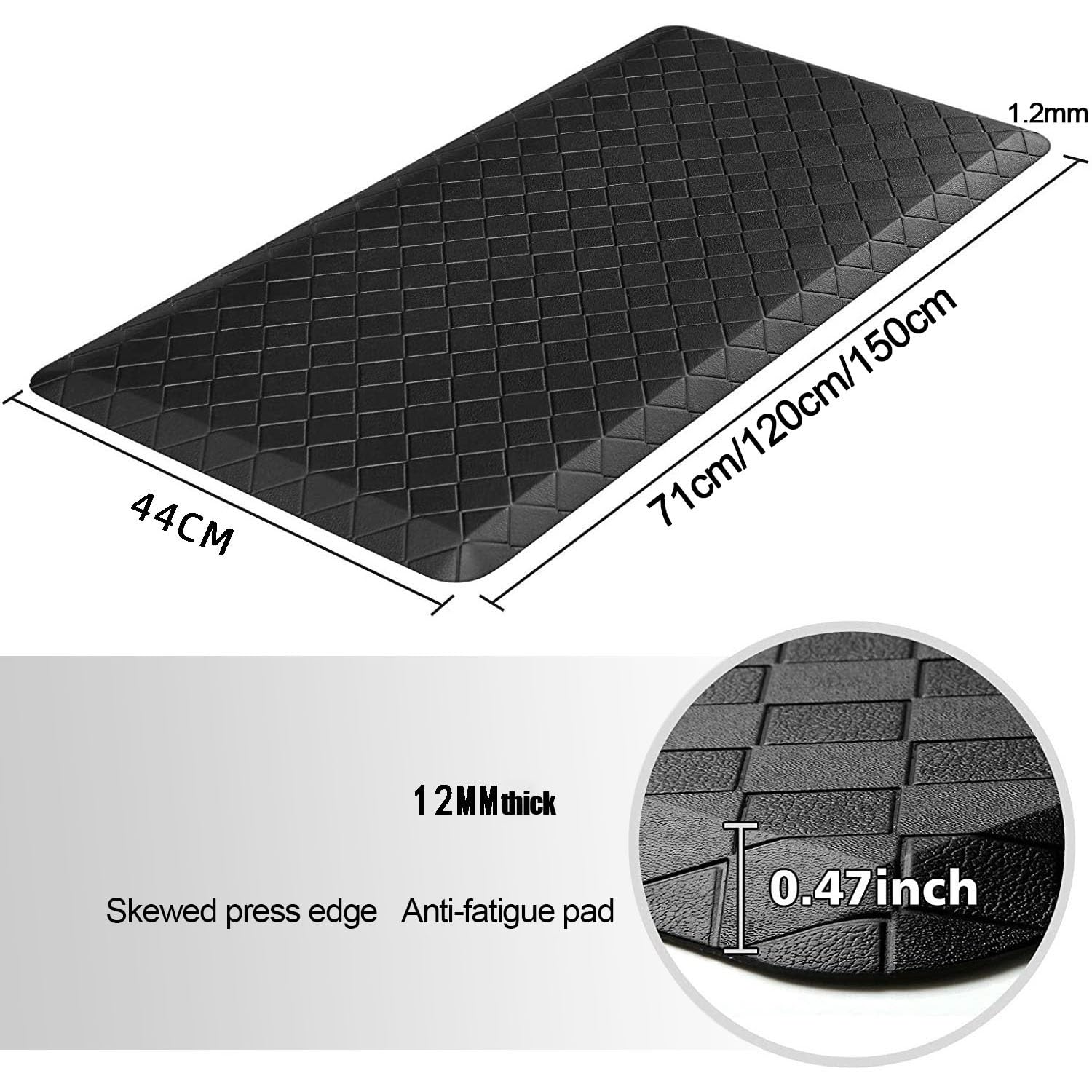 Gepolsterte, ermüdungshemmende Küchenmatte, Dicke, wasserdichte, rutschfeste Matte, strapazierfähige, ergonomische Komfortmatte, for Küche, Boden, Büro, Spüle, Waschküche(Gray,44x120x1.2MM)