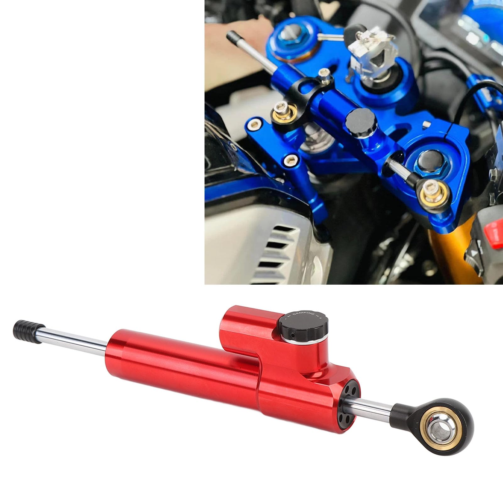 Aramox Amortisseur de Direction Réglable, Augmenter la stabilité Anti oscillation pour les Motos en Alliage D'aluminium 6061 avec 24 Niveaux D'amortissement (rouge)