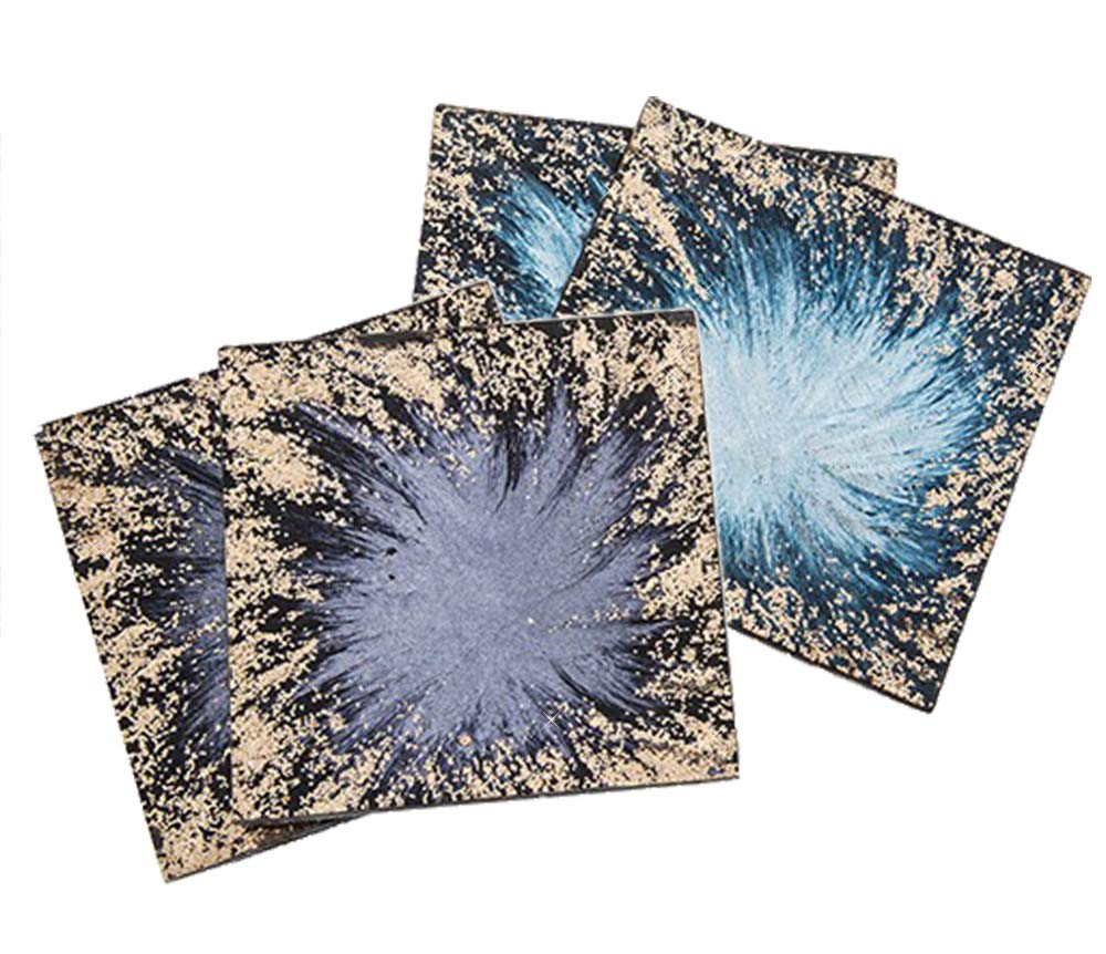 Shudehill Giftware Aurora Cosmic Space Glass Coasters Set of 4. Two of Each Modern Design Gold on Black