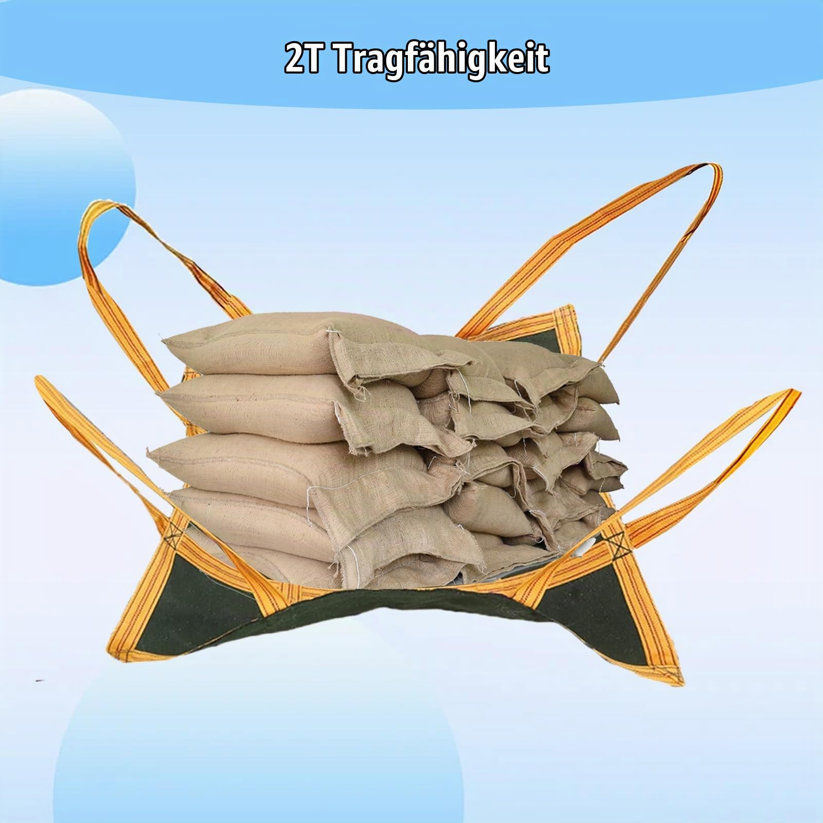 Hängendes Hebenetz 150 x 150cm, Leinwand Frachtnetz mit verstärkten Griffen, Ladung Hängendes Net, Hebeschlingennetz, Hebetuch für Bauarbeiten Transportieren, Heben und Entladen